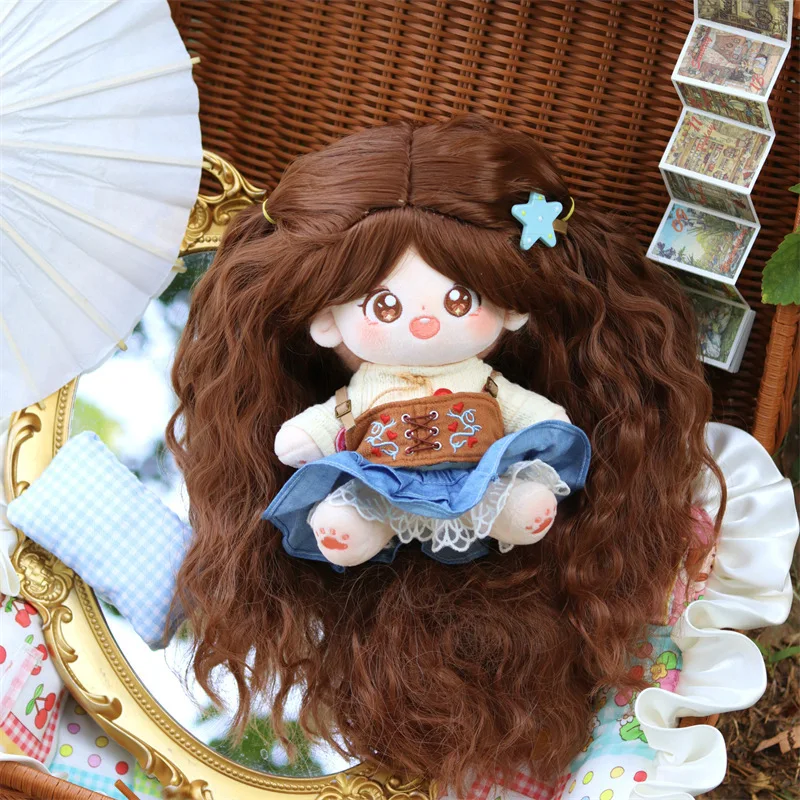 

20 см хлопковая кукла, высокотемпературный шелк, коричневая шерсть, вьющиеся вьющиеся волосы, милый парик куклы