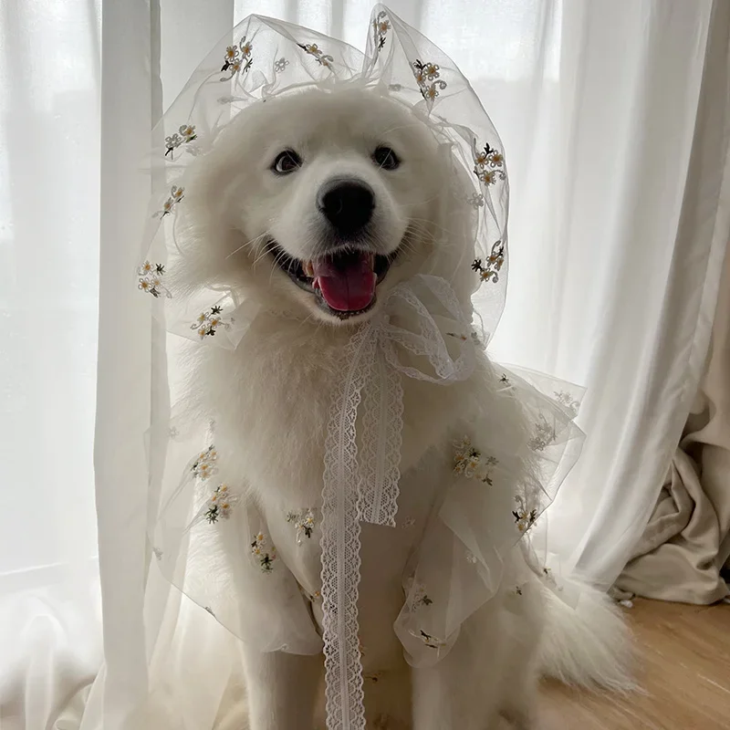 Dog Dress Breathable Wedding Party Clothes Dress Skirt for Small Medium Large Dogs Hat Headdress Pet Wedding Elegant Accessories