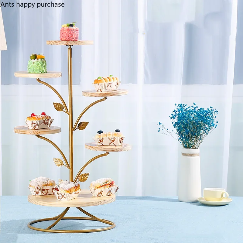 Metal Wooden Cake Stand Dessert Table Display Stand Multi-layer Decorative Frame Cake Pan Dessert Plate Banquet Display Props