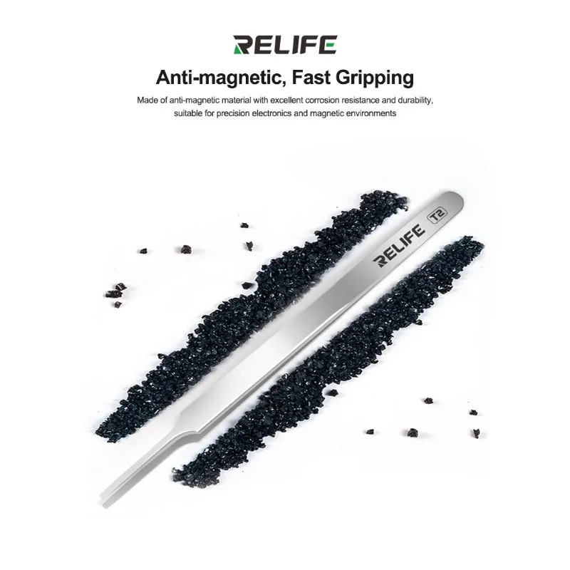 

RELIFE T2 Precision Flat Tip Tweezers Non-Magnetic for Phone and IC Circuit Repair, Handmade Maintenance Tool
