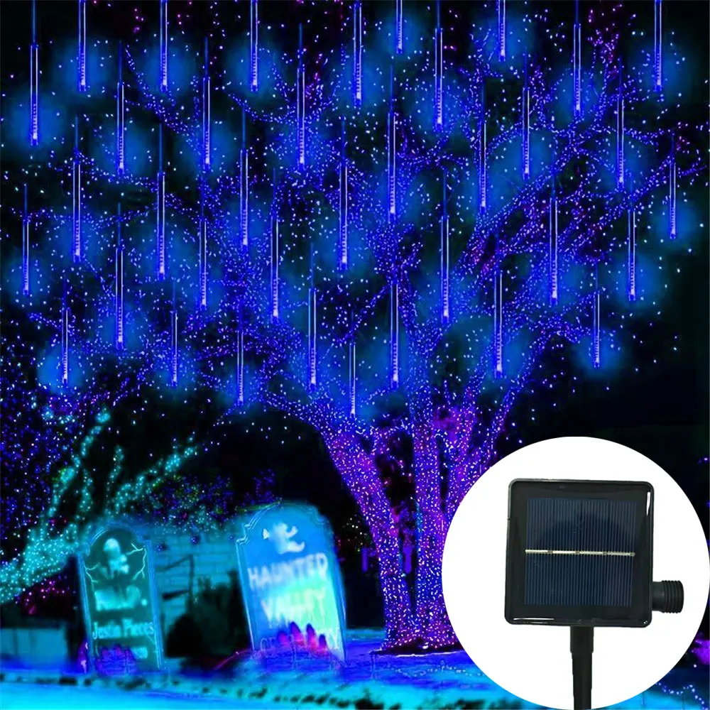 

30/50cm 8 Tube Christmas Decor LED Outdoor Street String Lights Solar Meteor Shower Rain Lights Wedding Garden Yard Fairy Light