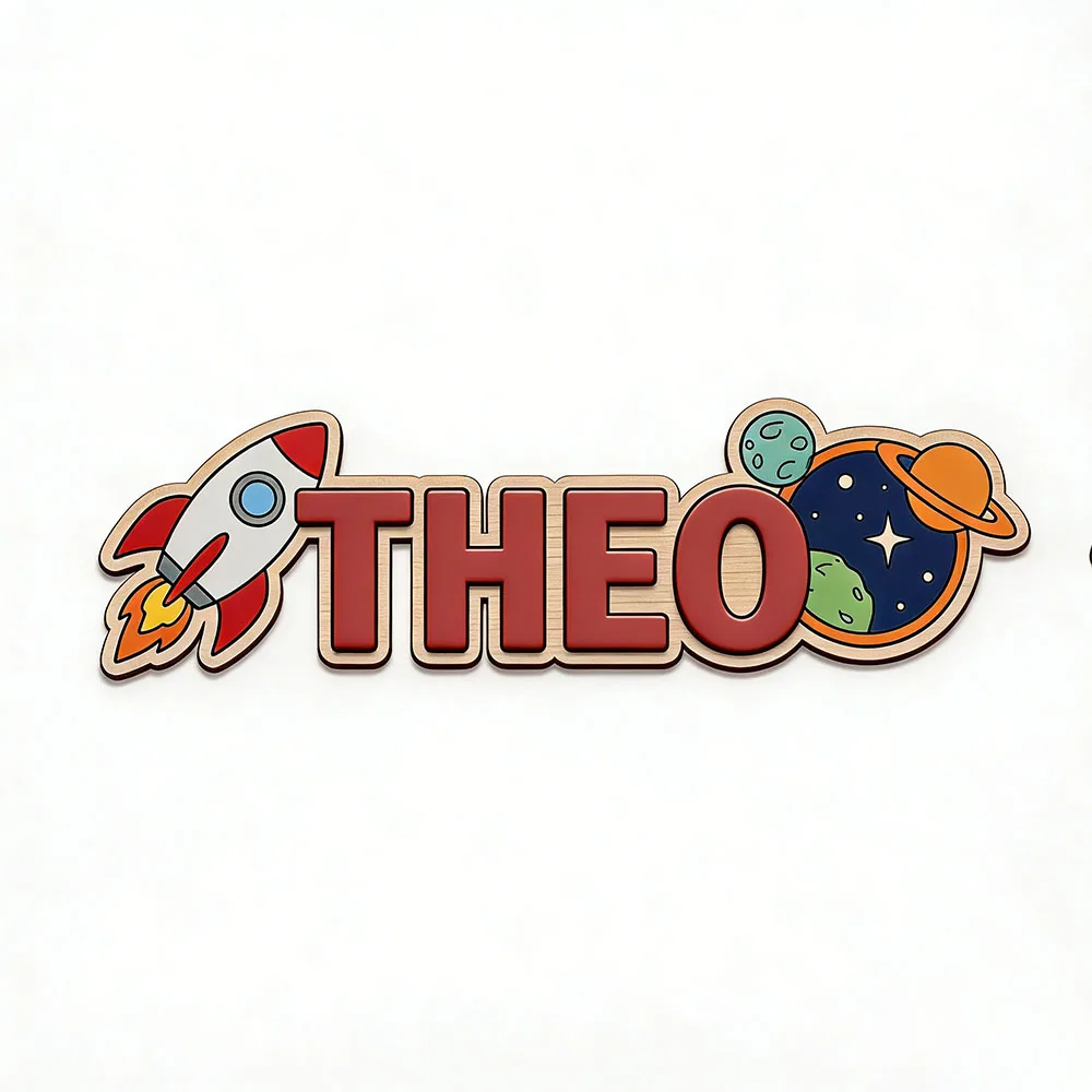 Personalized Space Rocket Name Sign for Boys Room Wooden Nursery Wall Decor Custom Baby Shower Gift view 5