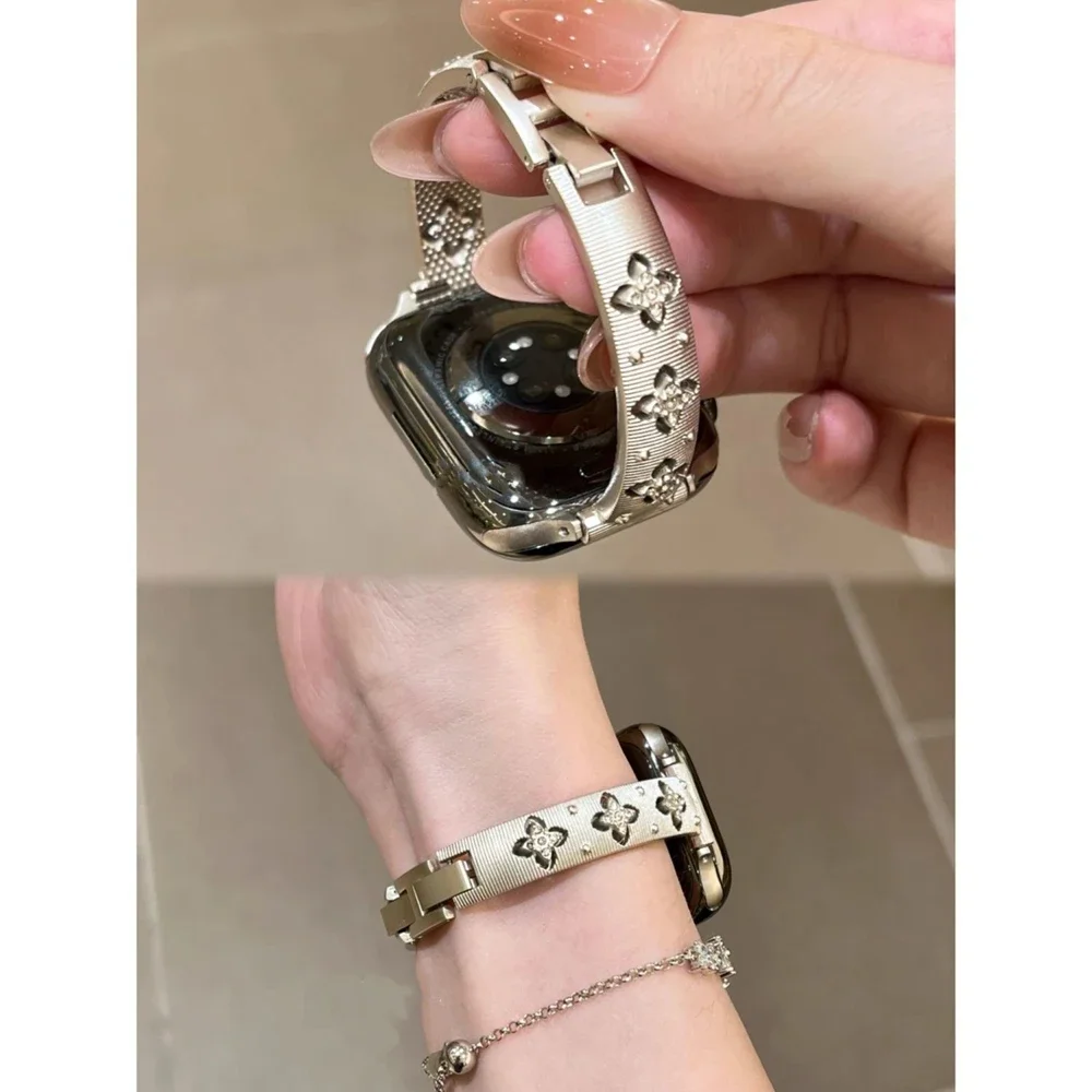 Schönes Glitzer-Edelstahl-Armband für Apple Watch Serie 8/7/6/10/9/11 40mm 41mm 38mm 42mm 44mm 45mm 46mm