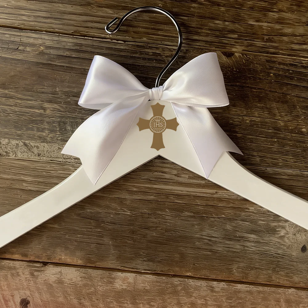 Croix en bois gravée avec nœud en ruban blanc, accessoires pour la première communion des enfants, souvenirs de baptême pour filles et garçons