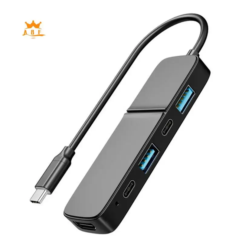 A08E-5-Port USB 3.0 Hub With 4K -Compatible - Dual USB-A/C, 5Gbps Data Transfer For Flash Drives & Portable Hard Disks