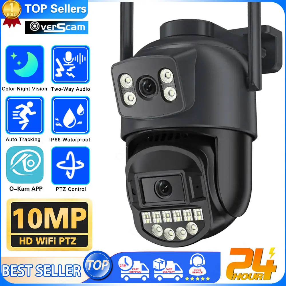 

5K 10MP HD Wifi PTZ Camera Outdoor 5MP Dual Lens Dual Screen AI Auto Tracking IP Camera CCTV Audio Video Surveillance P2P O-Kam