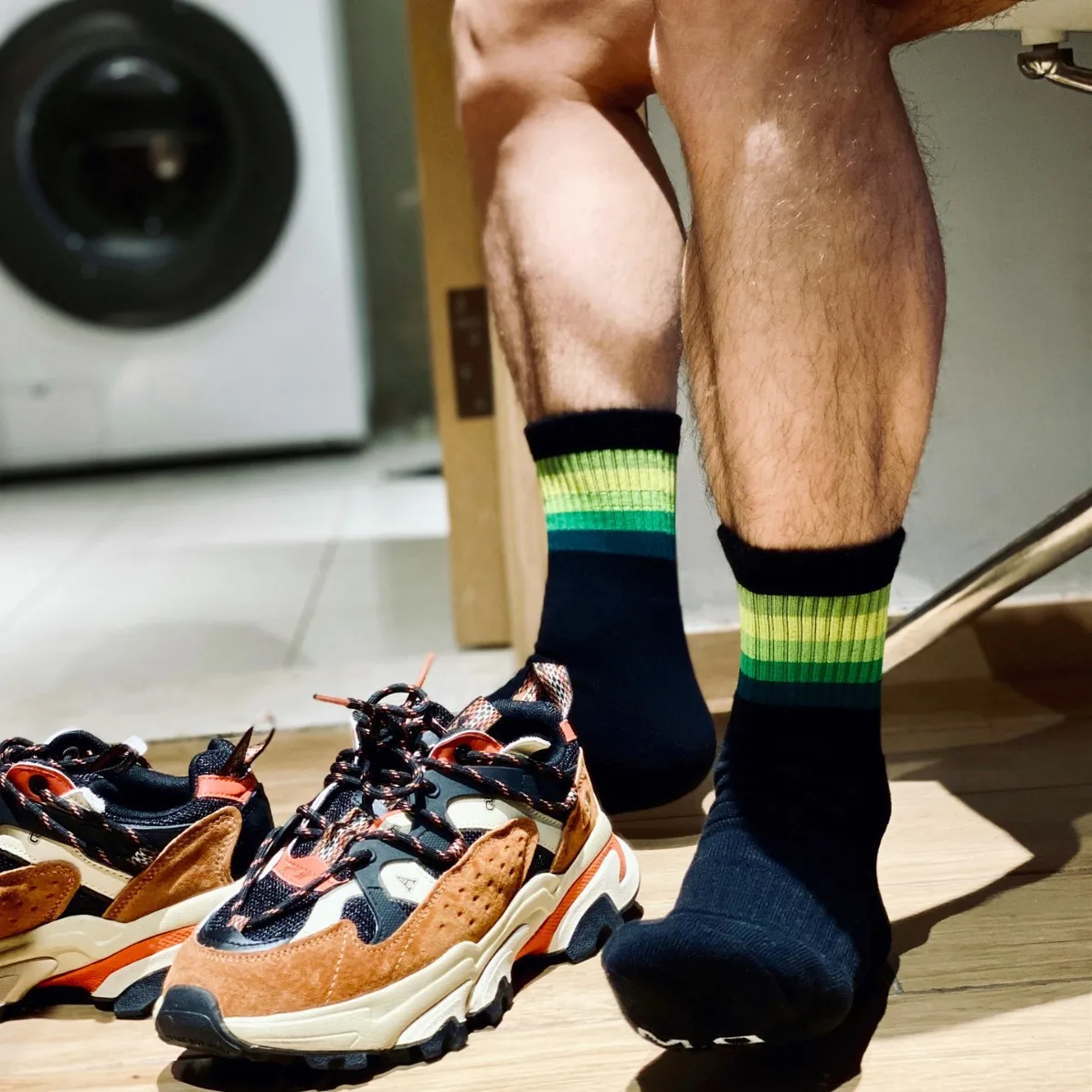 Rainbow Stripes Gay Sexy Trend Fashion Popular Solid Color Sports Socks Cotton Towel Bottom Thickened Medium Tube Men's Socks