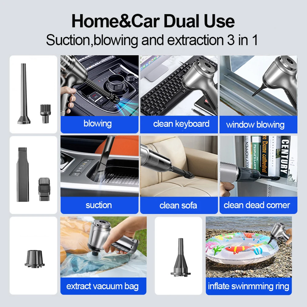 Car Vacuum Cleaner Wireless Portable Vacuum Cleaner 95000PA High Power 2 in 1 Mini Handheld Vacuum Cleaner Blower for Car Home