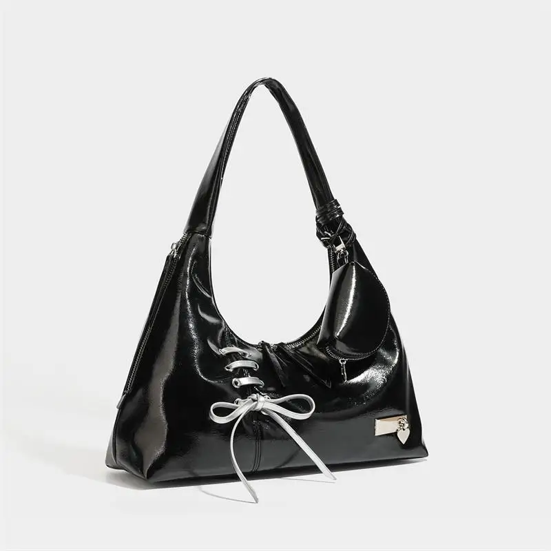 Y2K Retro Sweet Cool Shoulder Bag Underarm Bag Ballet Style Bow Knot Ribbon Decor Cute Large Capacity Handbag Vintage Streetwear