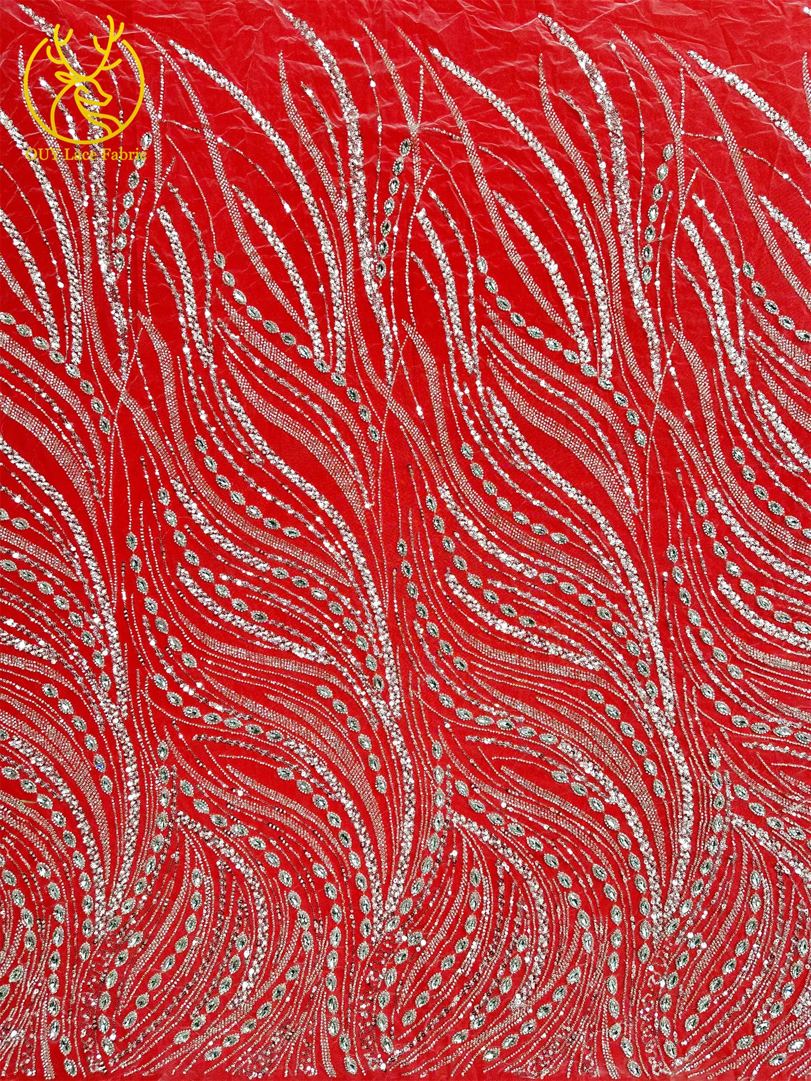 Marineblauer, hochwertiger, luxuriöser, österreichischer Diamant-Perlen-Spitzenstoff im neuen Stil 2026, afrikanischer Pailletten-Spitzenstoff für Brautkleider und Hochzeitsfeiern. – Detail 13