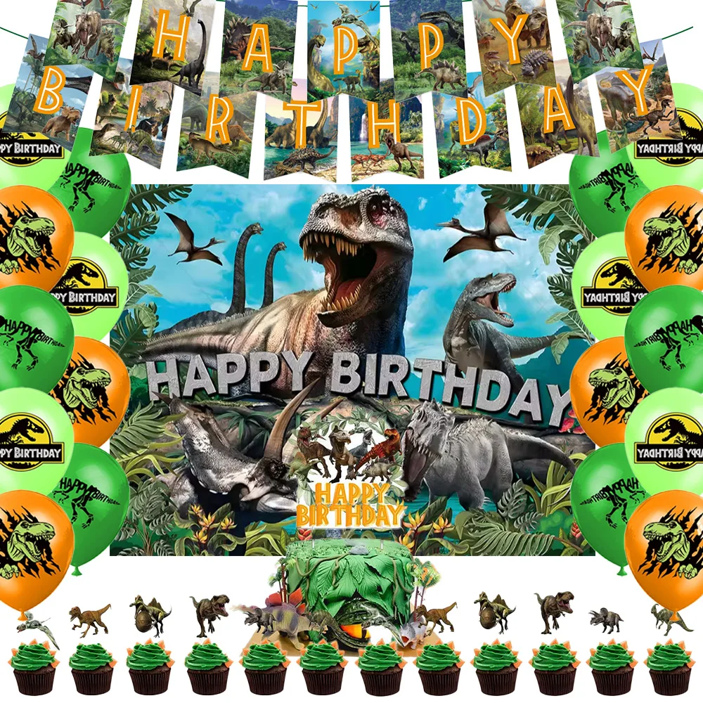 

Jurassic Dinosaur Theme Birthday Party Supplies Decoration Dinosaur Balloon Banner Backdrops Cupcake Topper for Kids Child Gifts