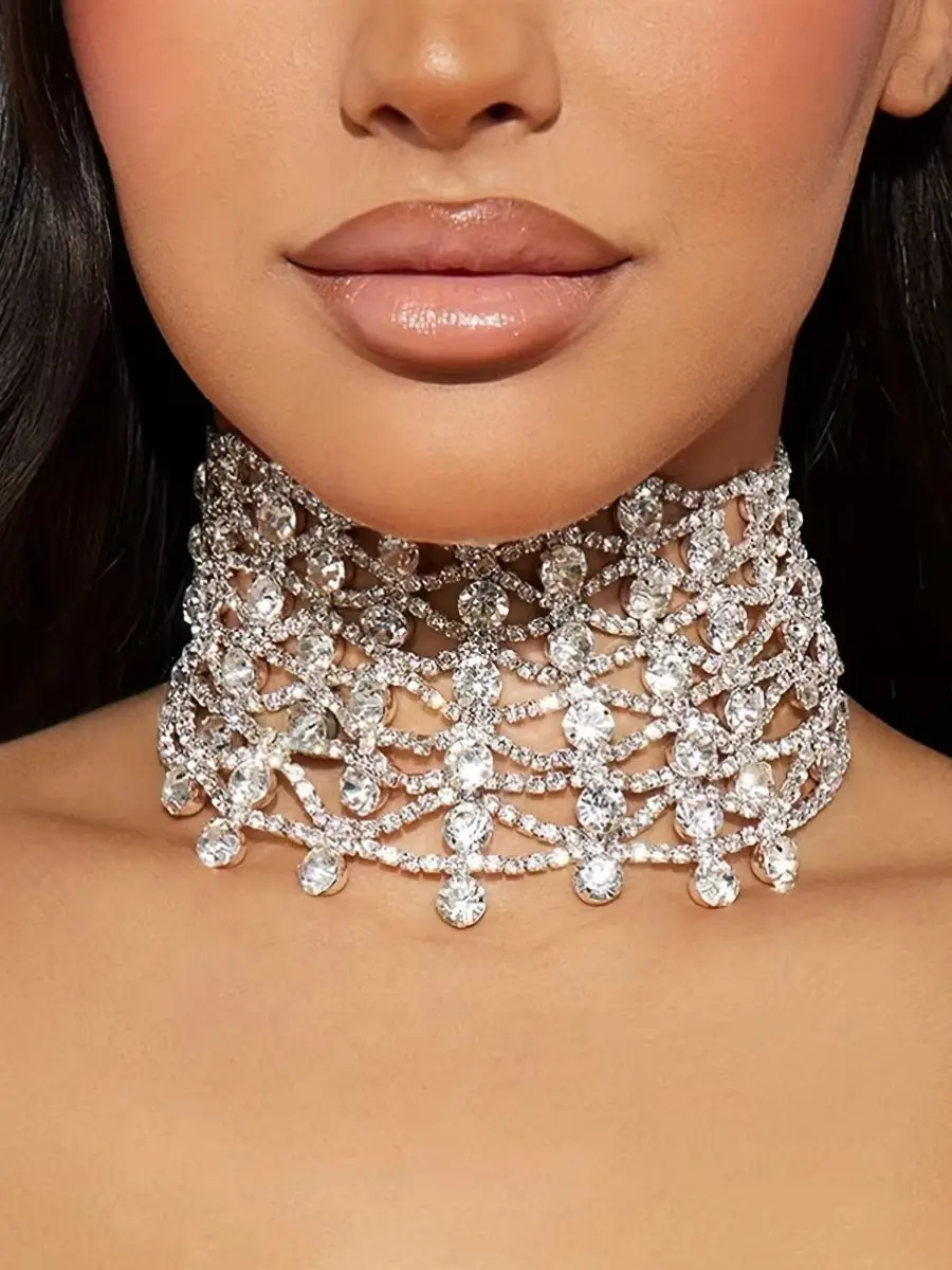 Neue modische glänzende Kristall-Halskette mit Strass-Quasten für Damen, Party-Accessoires – Detail 2