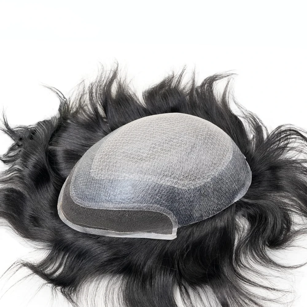 Lace & Skin Base Men Toupee Diamond Lace Male Hair Prosthesis 100% Human Hair Wig For Men Blenched Natural Front Hairpieces