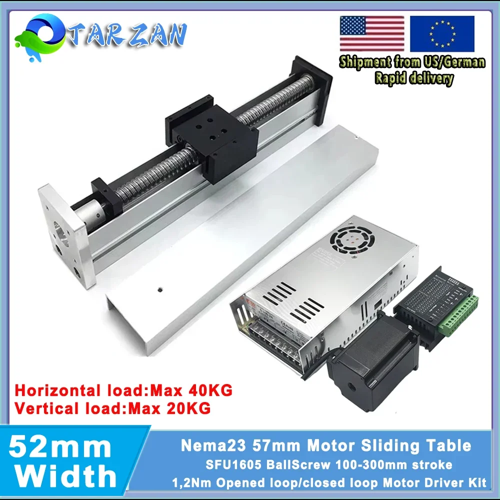 Fully Enclosed Linear Actuator Dust Cover Slide Table SFU1605 Ballscrew CNC Linear Stage Nema23 57mm Motor Drive All in One