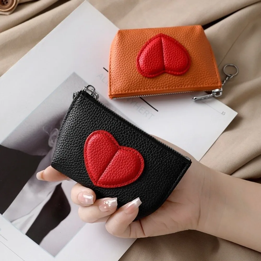 New Love Heart Coin Purse PU Leather Solid Color Earphone Key Storage Bag Portable Small Mini Wallet