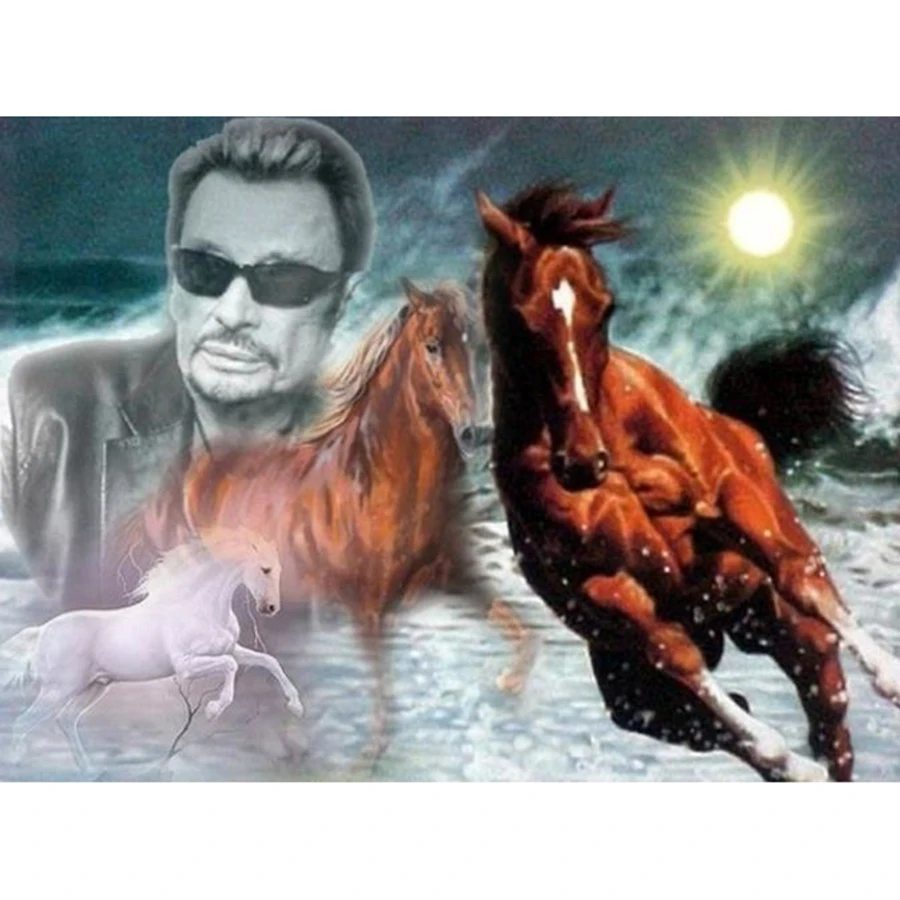 

DIY Diamond Painting Johnny Hallyday Portrait Cross Stitch Kit 5D Full Square Round Diamond Mosaic Embroidery Art Animal Horse