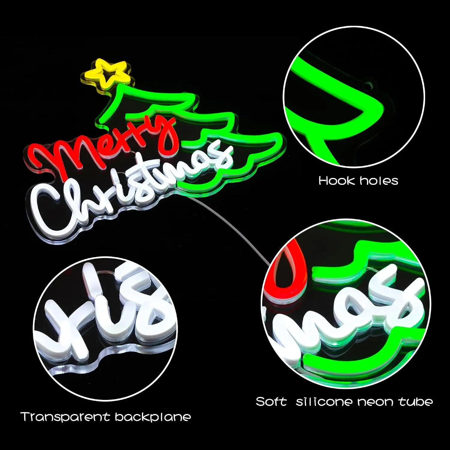 Merry Christmas Christmas Tree LED Neon Sign Dimmable Lights For Window Home Party Bedroom Living Room Wall Decor Gifts For Kids