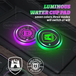 1/2PCS Wolfsburg Edition Emblem Car Coaster LED Light Water Cup Holder Mat For Golf Jetta Passat Beetle Bora Sharan Caddy GTD