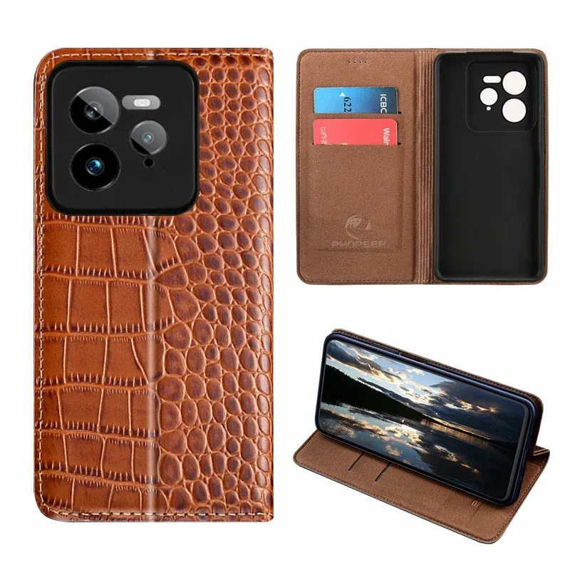 

For OPPO Realme GT7 Pro 5G Flip Case Crocodile Pattern Magnetic Cover Luxury Cowhide Genuine Leather Card Pocket Wallet Covers