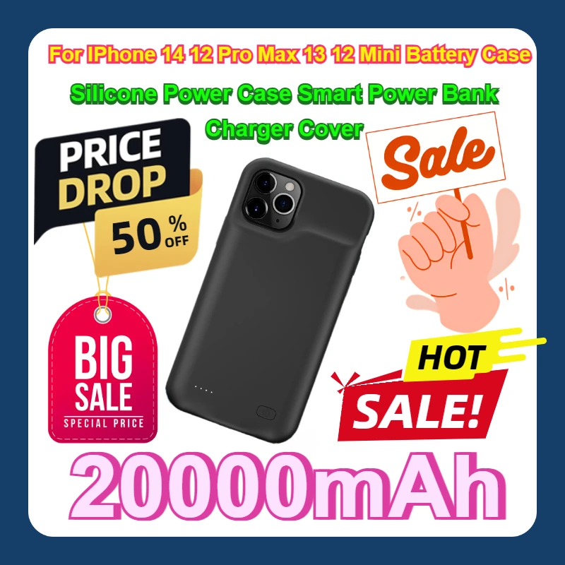 

For IPhone 14 12 Pro Max 13 12 Mini Battery Case Silicone Power Case Smart Power Bank Charger Cover