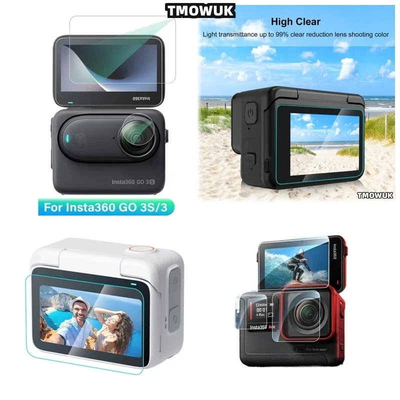 

For Insta360 One RS Link 2C Tempered Glass Screen Protector+TPU Lens Film Cover