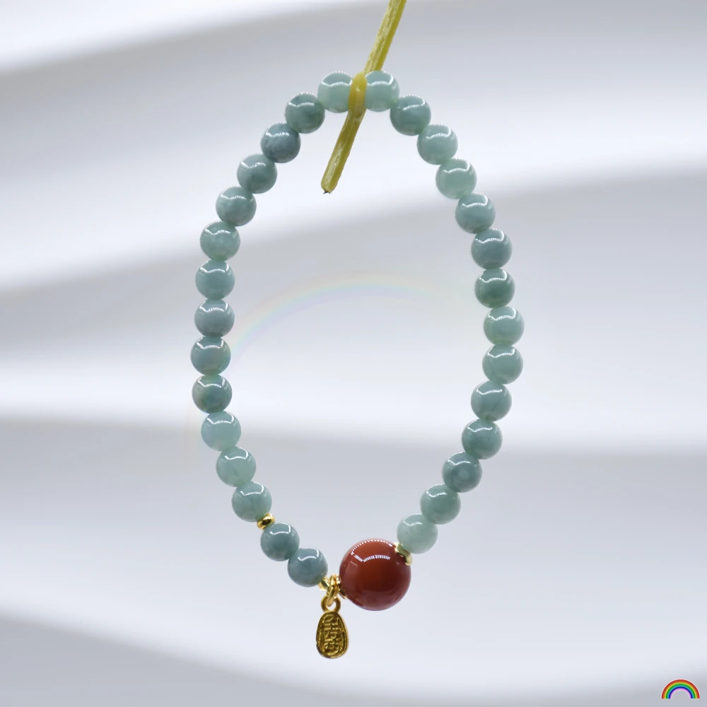 Natural Blue Water Jade Bracelet Paired with Red Agate Transport Bead Light Luxury Jade Jewelry Rwbuy Brand Design