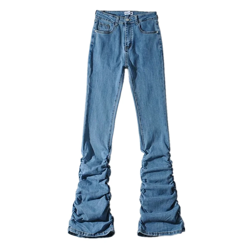 

High Waist Slimming Elastic American Sle Denim Long Pants Women's Micro Flared Pants Casual Waed Cotton Stretch Denim