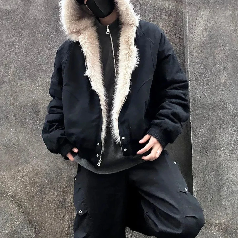 Mens Casual Loose High Quality Y2k Cotton Jacket Autumn And Winter Fashion Thick Warm Fur Collar Cotton Jacket Men Clothing