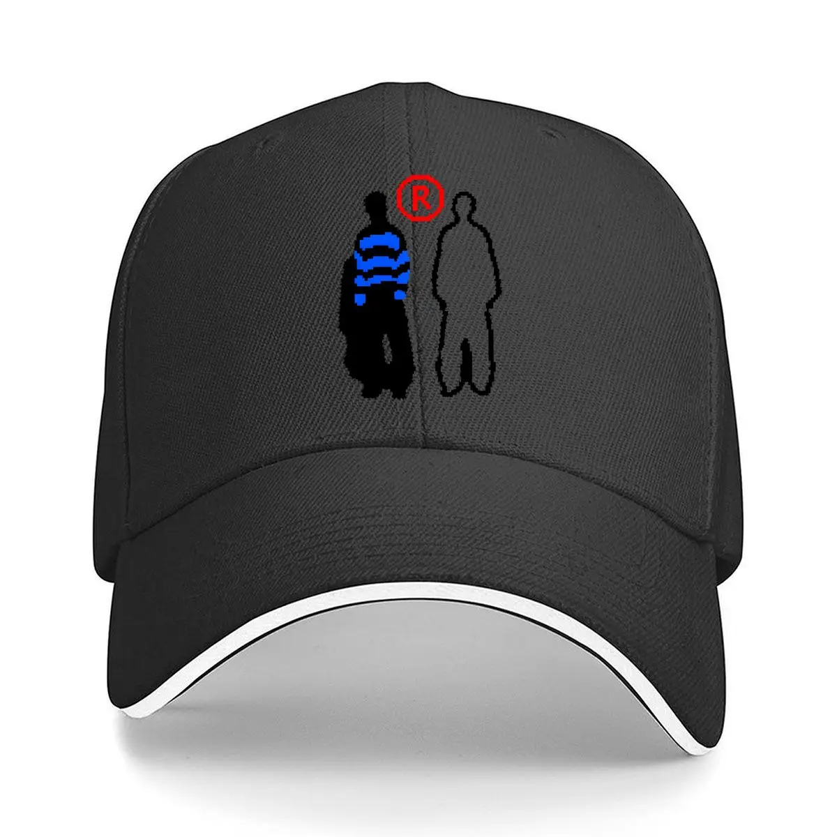 Black Blue Striped Figure Red Circled R Symbol Outline Figure Hip Hop hat Fashion Outdoor Sports Sandwich Baseball Cap