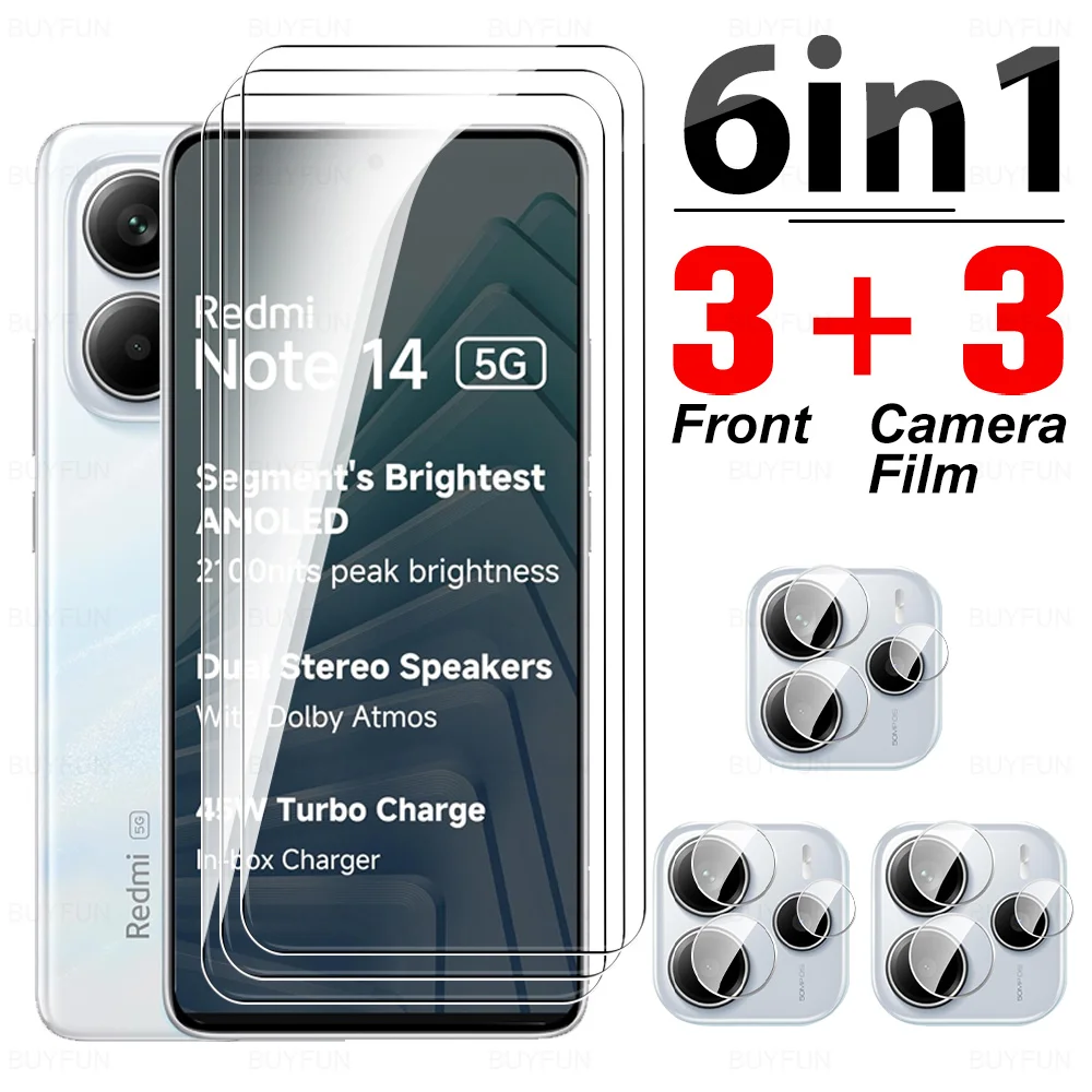 For Redmi Note 14 Glass 6in1 Tempered Glass Camera Film Xiaomi Redmy Readme Radmi Note14 14 Nota 5G Global Lens Screen Protector