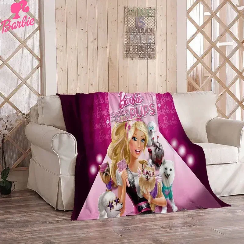 

MINISO Barbie New Kawaii Cute Student Dormitory Nap Blanket Cartoon Anime Soft Double Sided Flannel Blanket Gift Wholesale