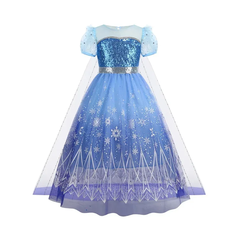 Vestido de lentejuelas de princesa Elsa Frozen de malla de estilo occidental para niñas de Halloween disfraz cosplay om [8