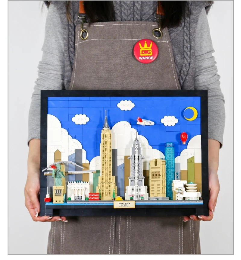 

Famous City New York USA Postcard Wall Painting Building Blocks Home Decoration Bricks Toys Adult Gifts Christmas 5921 1130PCS