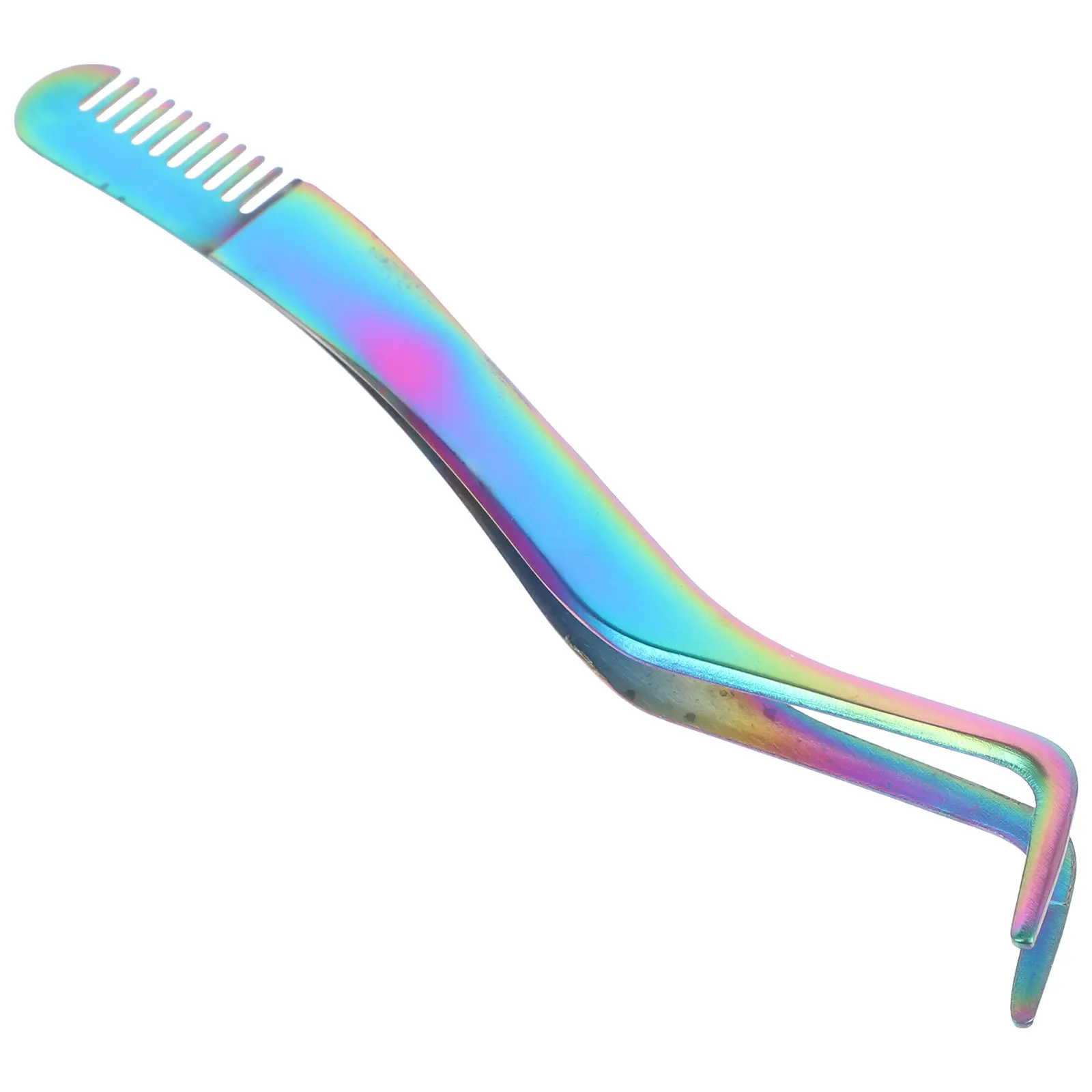Stainless Steel Eyelash Tweezer Comb 2 in 1 Lash Extension Applicator Tool Fine Pointed Tip for Picking Placing Removing Fake
