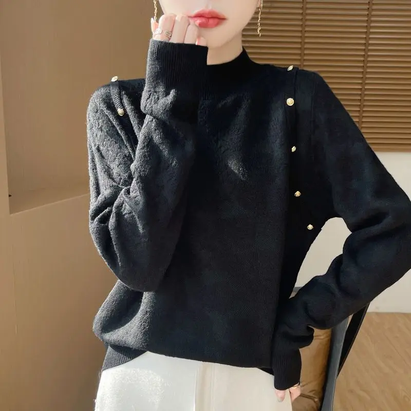 

Lace Jacquard Sweater Autumn and Winter Long-sleeved Fashionable Top New Turtleneck Base Fashionable Knitted Sweater JJ133