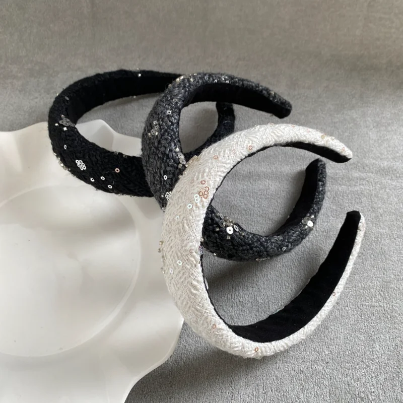 Woolen Sequin Headband Autumn and Winter Wide Hairbands Wash Face Hair Hoop Fashion Versatile Hair Accessory