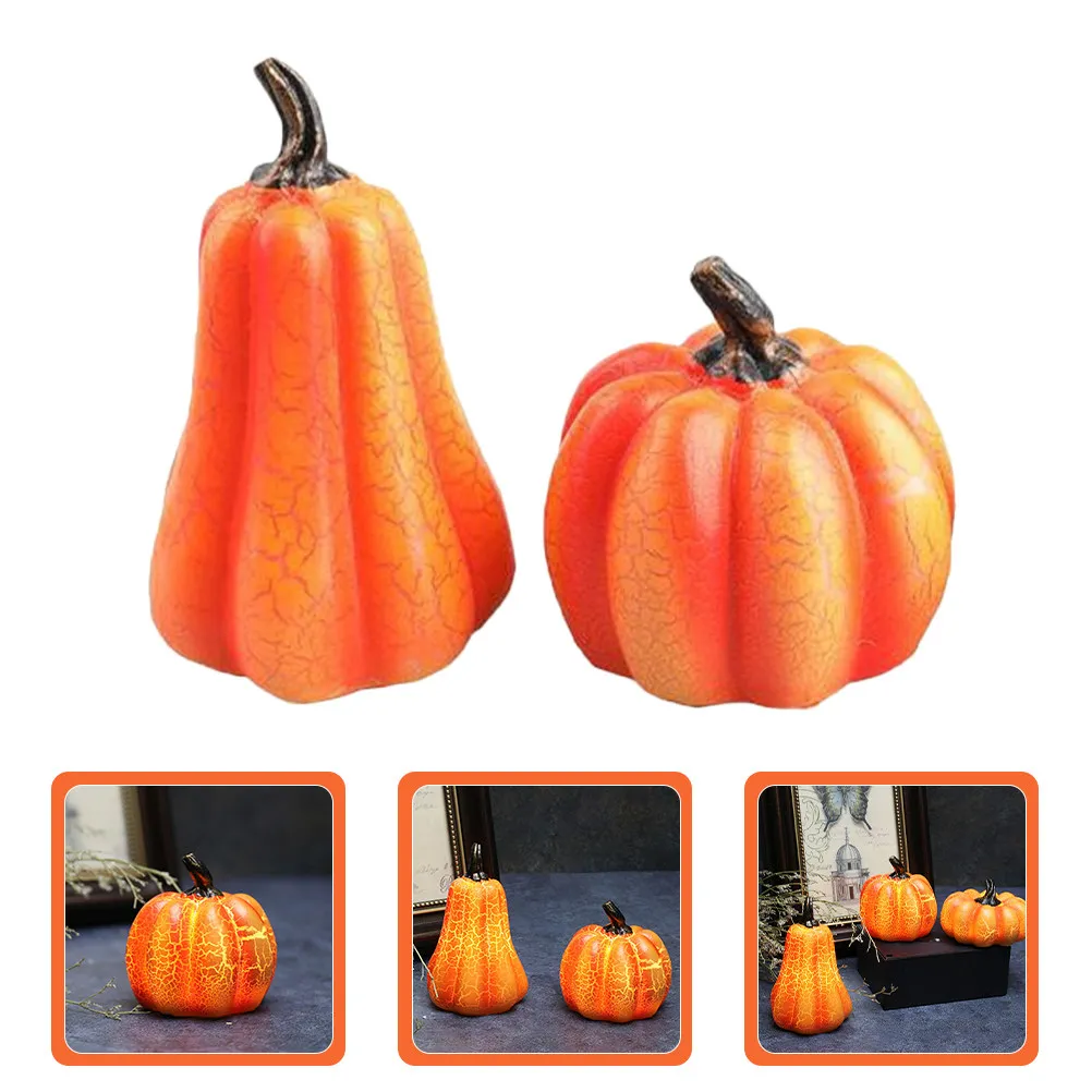 2Pcs LED Pumpkin Light Resin Halloween Table Decor Slide Switch Party Centerpiece Halloween Ornaments Pumpkin Decor