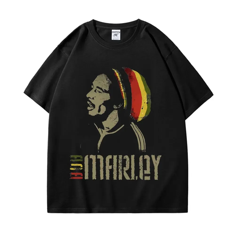 Singer Bob Marley Print T-Shirt Men's Women's Trend Fashion Hip Hop Short Sleeve T Shirt Street Rock Vintage Oversized T-Shirts