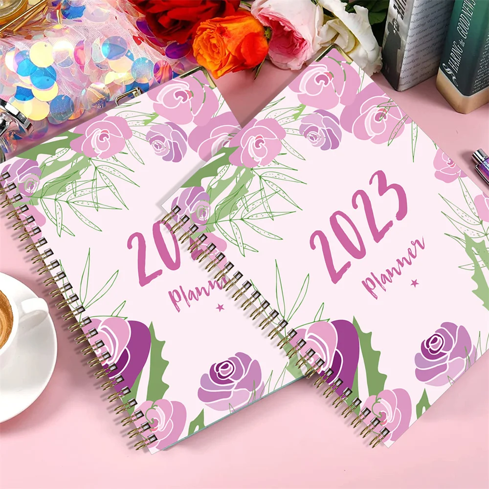 

2023 Agenda Book Schedule A5 Coil Notepads Creative Flower Pattern Planner Reminder Timetable Desk Dates Diary Planner Notebook