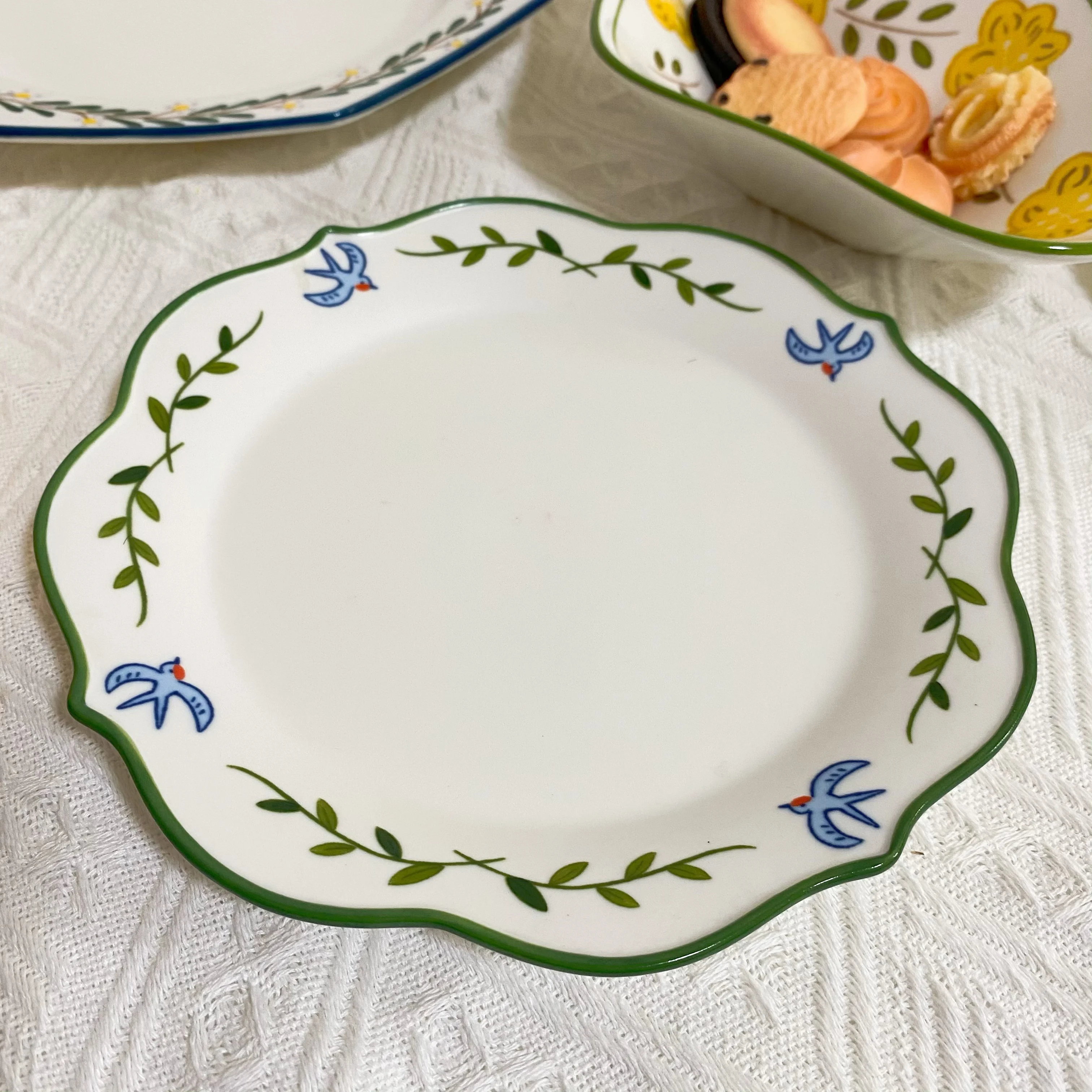 Spring warmth, blooming flowers, ceramic dining, tableware, large , vegetable , household oval flat , small deep plates