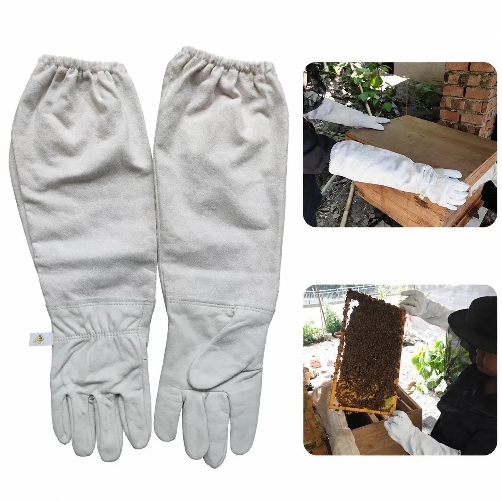 Durable Ventilated Beekeeper Gloves Long Sleeve Canvas Bee Gloves Anti Bee Gloves for Beekeeping Apiculture