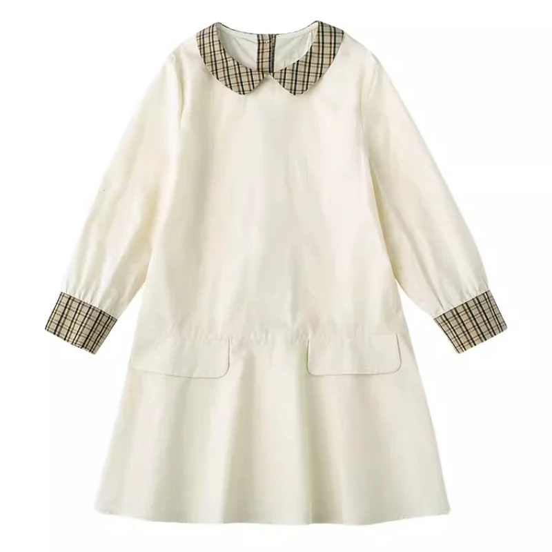 Kids Casual Dress for Girls Clothes New Spring Autumn Fashion Children Doll Collar Long Sleeve White Princess Pleat Dress 3-18Y