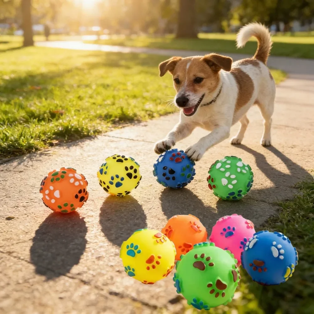 Quietschende Plastik-Fußabdruck-Bälle Interaktives Hundespielzeug Bissresistent für Hunde und Katzen Zahnreinigung Geräuscherzeugend Haustierzubehör