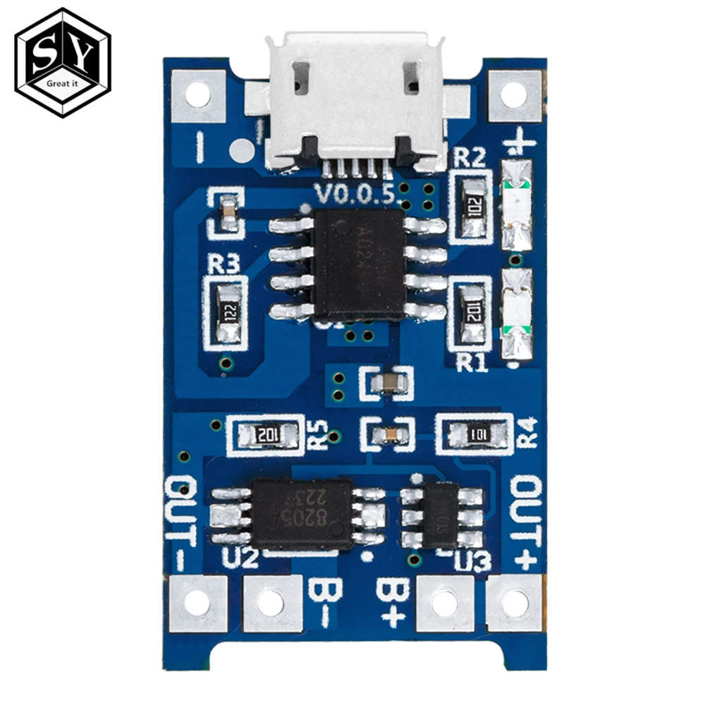 1PCS  5V 1A Micro USB 18650 type-c Lithium Battery Charging Board Charger Module+Protection Dual Functions TP4056 18650
