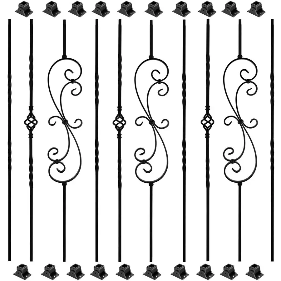 

Pack Wrought Iron Balusters, 1 2 x 44 Balusters for Staircase Interior, Decorative Metal Stair Spindles with 20 Fixed Swivel Sho
