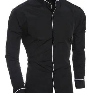 Men's Men's Monochrome Shirt, High collar, comfortable with buttons down, thin fashion, spring and fall Main Sales Men's Shirt Long Sleeve - №5