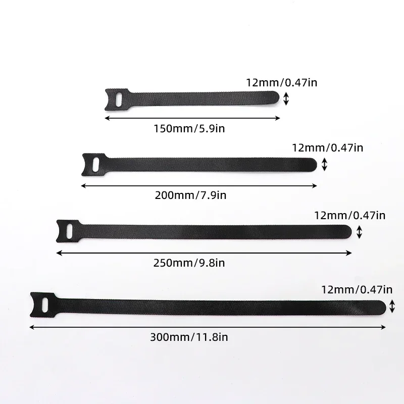 Black T-type Reusable Fastening Cable Ties Adjustable Cord Ties Nylon Cable Management Straps Hook Loop Cord Organizer Wire Ties