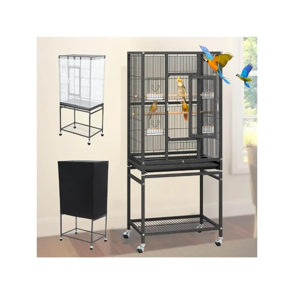 

53 inch bird cage seed catcher and cage cover, black long tailed parrot cage free shipping