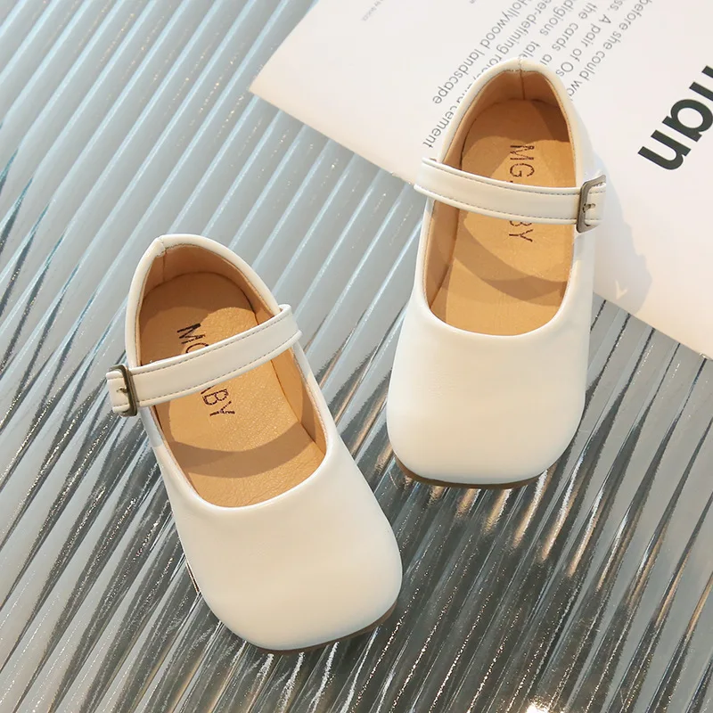 Children's Little Leather Shoes 2024 Girls' Spring New Fashion Square Head Girls' Leather Shoes Soft Sole Princess Single Shoes