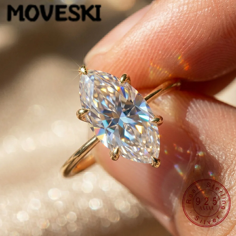 

MOVESKI 925 Sterling Silver 3CT Marquise Cut Moissanite Solitaire Ring Engagement Promise Ring For Women Fine Jewelry